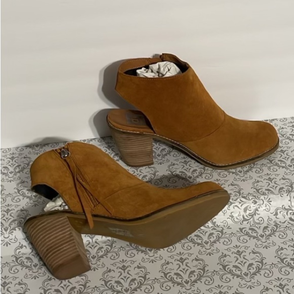 DV by Dolce Vita Cognac Suede Open-Back Ankle Booties